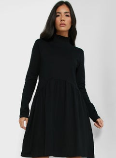 Buy High Neck Mini Dress Black in Saudi Arabia