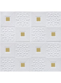 Buy 10Pcs Self Adhesive Wall Stickers for Living Room Bedroom Sound Insulation 3D Foam Wallpaper White with gold 67*67*67cm in Saudi Arabia