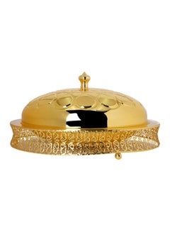 Buy Gold Plated Round Shaped Tray With Cover Golden 25centimeter in Saudi Arabia