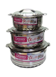 Buy 3-Set Of Stainless Steel Hotpot Includes Large 2500ml, Medium 1500ml, Small Silver 1000ml in UAE