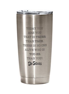 Buy True Quote Wisdom Dr Seuss Printed Stainless Steel Travel Tumbler With Lid Silver/Black 20ounce in UAE