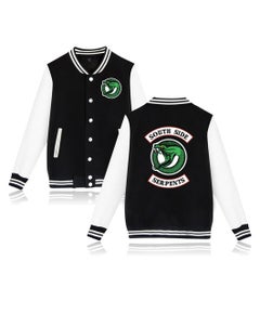 Buy Riverdale Printing Button Fly Baseball Jacket Black/White in UAE