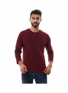 Buy Solid Round Neck Long Sleeve t-shirt Burgundy in Egypt