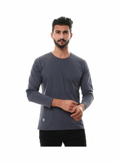 Buy Solid Round Neck Long Sleeve t-shirt Grey in Egypt