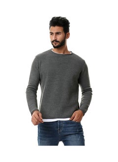 Buy Solid Round Neck Long Sleeve Pullover Grey in Egypt