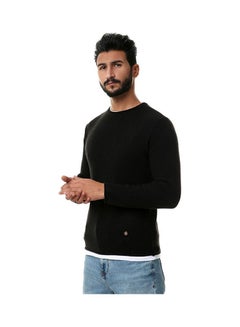 اشتري Solid Round Neck Long Sleeve Pullover Black في مصر