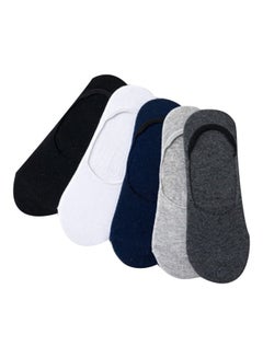 Buy 5 Pairs Of Solid No Show Socks Black/White/Blue in UAE