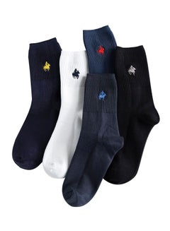 Buy 5 Pairs Of Embroidered Crew Socks Black/Blue/White in Saudi Arabia