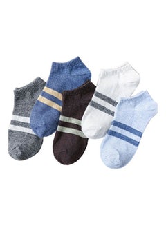 Buy 5 Pairs Of Striped Ankle Length Socks White/Blue/Black in UAE