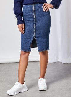 Buy Front Zip Denim Skirt Blue in UAE