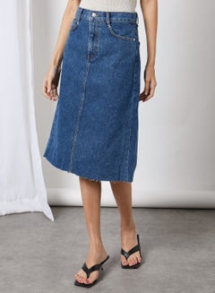 Buy Raw Hem Denim Skirt Blue in Saudi Arabia