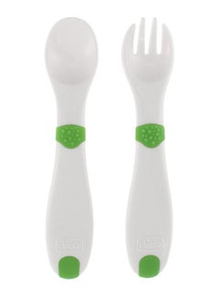 Buy First Cutlery, Pack Of 2 - White/Green in Saudi Arabia