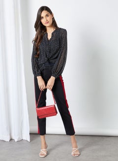 Buy Cropped Side Stripe Jeans Black/Red in Saudi Arabia