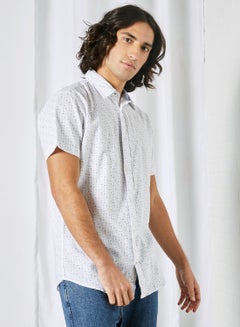 Buy Linen Short Sleeve Shirt White in Saudi Arabia