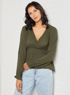 Buy Solid Design Casual Wear Blouse Olive in Saudi Arabia