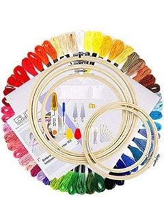 Buy Full Range of Embroidery Starter Kit Including 5-Pieces Bamboo Embroidery Hoops 50 Random Color Threads and 9-Piece Random Color Cross Stitch Tool Kit Multicolour in UAE