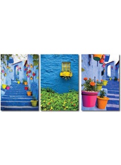 Buy 3-Piece Places Design Framed Vinyl Tableau Multicolor 60x120cm in Egypt