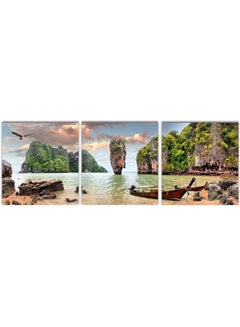 Buy 3-Piece Landscape & Nature Design Framed Vinyl Tableau Multicolor 40x120cm in Egypt