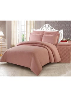 Buy 6-piece  Luxury  Stripe Comforter Set King Microfiber Pink in UAE