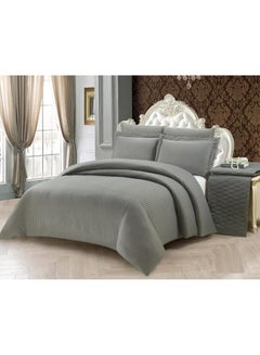 Buy 6-piece  Luxury  Stripe Comforter Set King Microfiber Grey in UAE