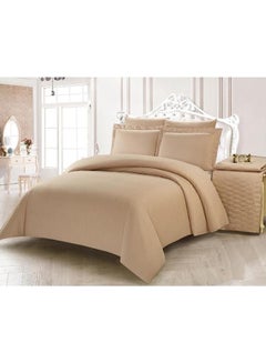 Buy 6-piece  Luxury  Stripe Comforter Set King microfiber Beige in UAE