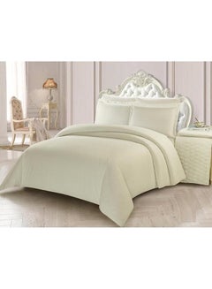 Buy 6-piece  Luxury  Stripe Comforter Set King Microfiber Beige in UAE