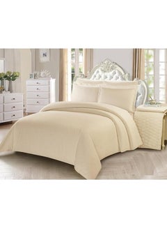 Buy 6-piece  Luxury  Stripe Comforter Set King microfiber Beige in UAE