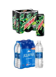 اشتري Mountain Dew Carbonated Soft Drink Cans And Aquafina 330+500ml pack_of_12 في الامارات