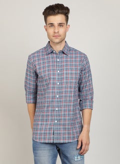 Buy Men's Long Sleeves Check Shirt Blue/Red in UAE