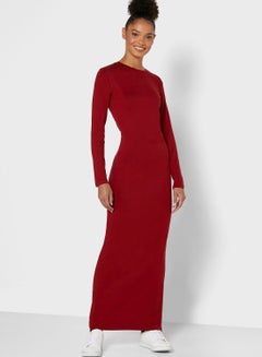 Buy Long Sleeve Bodycon Maxi Dress Burgundy in Saudi Arabia