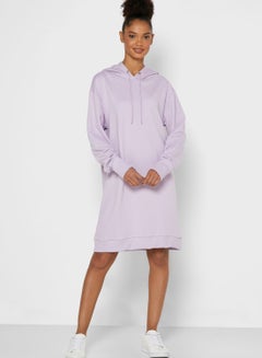 Buy Hooded Long Sleeve Midi Dress Purple in Saudi Arabia