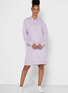 Buy Hooded Long Sleeve Midi Dress Purple in UAE