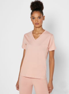 Buy Solid V Neck T-Shirt Pink in Saudi Arabia