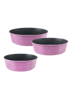 Buy 3-Piece Ceramic Bakeware Pan Set Pink Marble Large 36, Medium 28, Small 24cm in UAE
