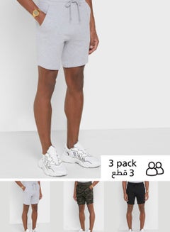 Buy 3-Piece Drawstring Detail Shorts Set Multicolour in UAE