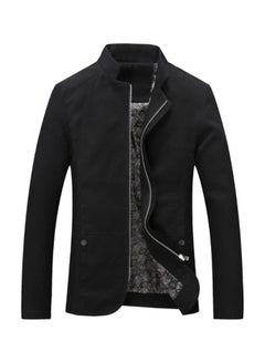 Buy Solid Slim Fit Jacket Black in Saudi Arabia
