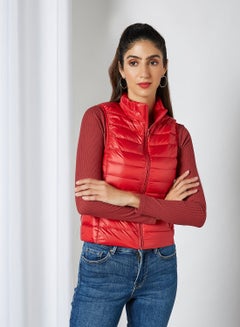 Buy Solid Design Sleeveless Down Jacket Red in Saudi Arabia