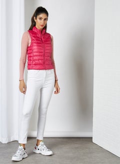 Buy Solid Design Sleeveless Down Jacket Pink in Saudi Arabia