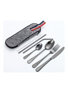 Buy 8-Piece Stainless Steel Tableware Set Black/Grey in Saudi Arabia