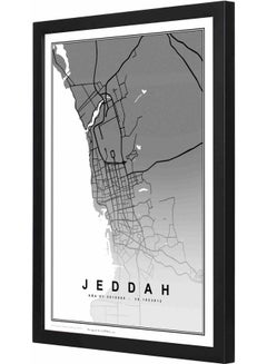 Buy Jeddah Map Framed Wall Art Painting Black 33x43x2cm in Saudi Arabia