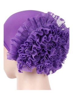 Buy Solid Color Lace Flower Women Muslim Hijab Turban Arabic Head Scarf Cap Hat Light Purple in UAE