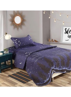 Buy 3-Piece Comforter Set Polyester Dark Blue/White/Brown in Saudi Arabia