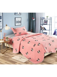 Buy 3-Piece Bulldog Printed Comforter Set Polyester Pink/White/Black in UAE