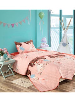 Buy 3-Piece Cartoon Girls Printed Comforter Set Polyester Pink/Red/Blue in UAE