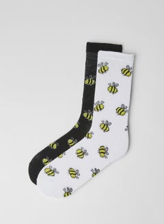 Buy Bee Print Socks (2 Pack) Black / White in Egypt