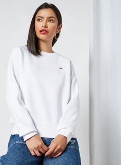 Buy Basic Plain Round Neck Sweatshirt White in Saudi Arabia