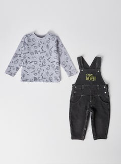 Buy Shaggy Print Round Neck T-Shirt And Bodysuit Set Grey/Black in Egypt