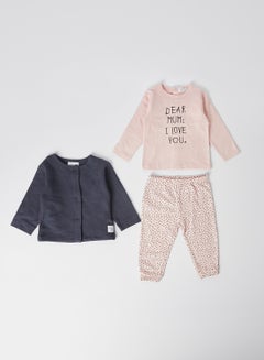 Buy Printed Round Neck T-Shirt And Pant Set Pink/Navy Blue in UAE