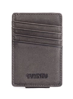 Buy Genuine Leather Foreign Trade Card Wallet With Back Money Clip Grey in Saudi Arabia