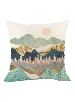 Buy Nature Printed Cushion Cover Green/White/Yellow 45x45cm in Saudi Arabia